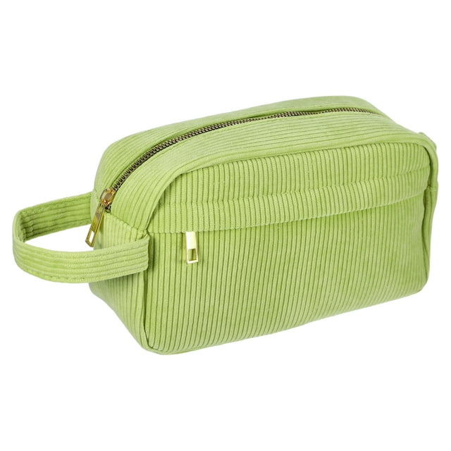 Bolsas de maquillaje portátiles de color sólido para mujeres Unique Bargains para vacaciones, camping, gimnasio y viajes en corduroy verde