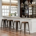 thumbnail image 3 of Andeworld 26" Metal Counter Height Bar Stools Set of 4 Backless Stackable Industrial Kitchen Stool Bar Chairs with Wooden Seat-Rusty, 3 of 8