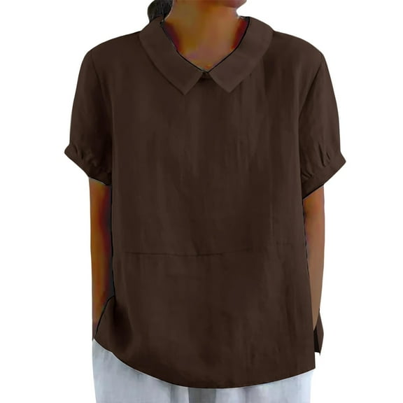 Womens Short Sleeve Tops Loose Button Shirt Top Stand Solid Color Sleeve Collar Casual Women's Shirt Tops for Women