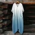 thumbnail image 3 of Aoochasliy Women's Flowy A Line Silhouette Loose Casual Midi Dress Gradient Floral Print Dress 3/4 Sleeve V Neck Irregular Hem Functional Pockets Sundress for Daily Wear Vacation Trips Beach, 3 of 7