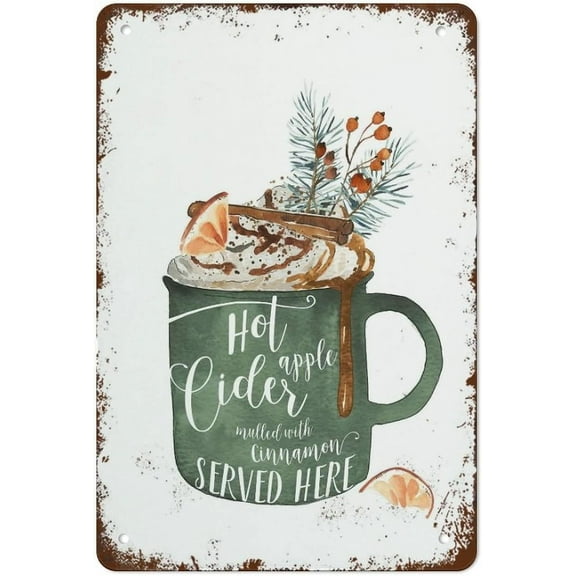 Hot Apple Cider Kitchen Sign Fall Sign Vintage Tin Signs Home Kitchen Decorations Wall Decor Metal Poster for Room 8x12inch