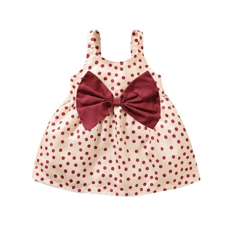 

Kucnuzki Toddler Baby Girl Clothes 2T Summer Dress 3T Sling Classic Polka Dot Prints Overall Bowknot Dress Sleeveless Slip Dress Red