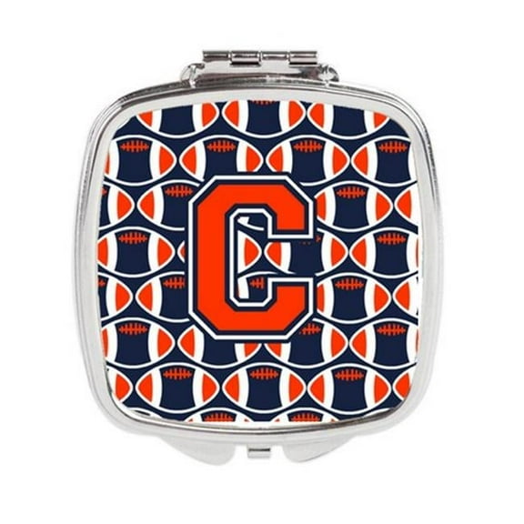 Carolines Treasures  Letter C Football Orange - Blue & White Compact Mirror