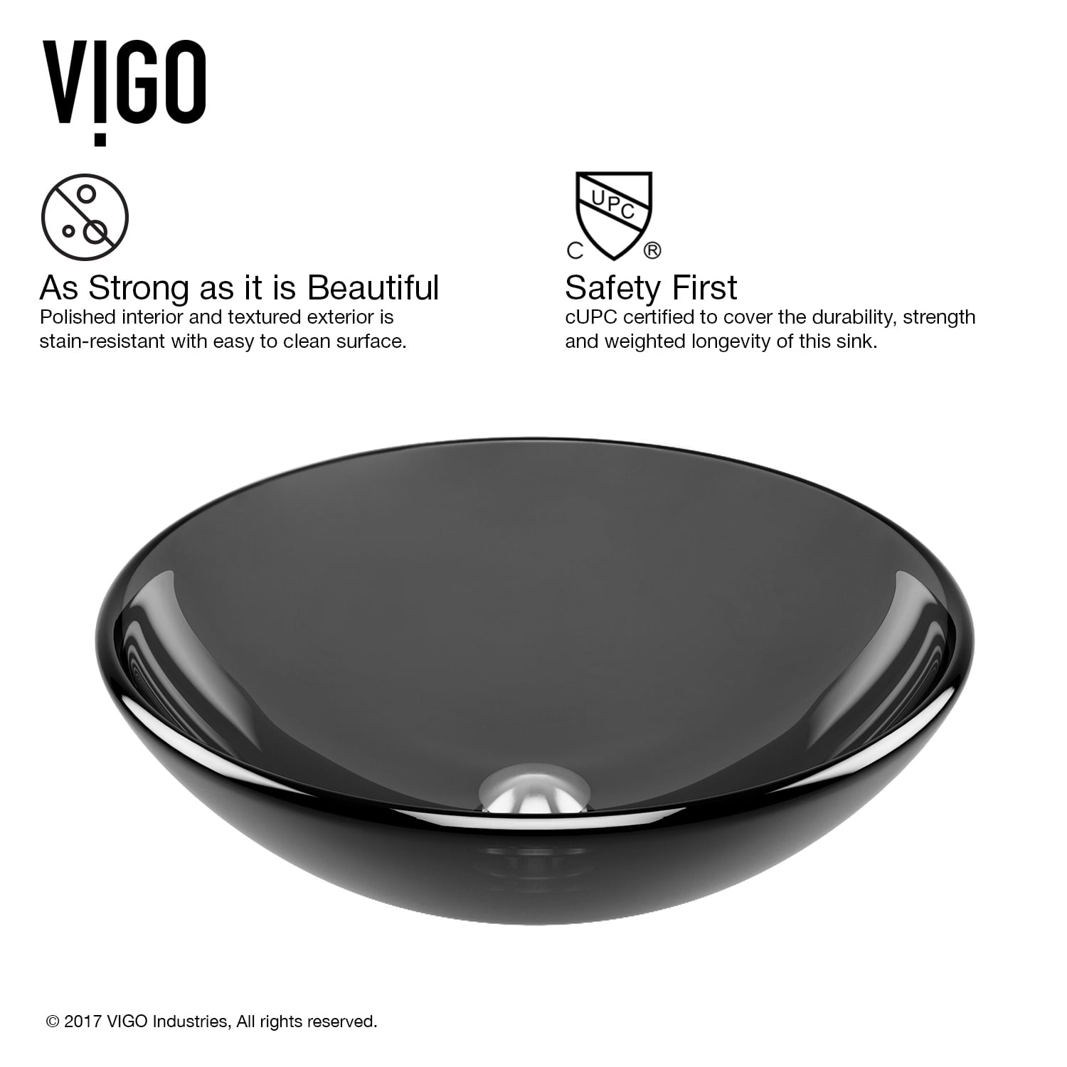 VIGO Giovanni Sheer Black Glass 17 in. L x 17 in. W x 6 in. H Round Vessel Bathroom Sink
