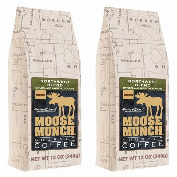 Moose Munch Northwest Blend Ground Coffee – 2 Pack, 12 oz Bags – Cinnamon, Hazelnut & Praline Flavored Medium Roast Coffee
