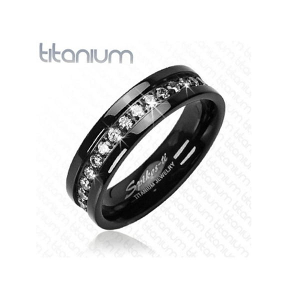 Solid Titanium Black Plated Round Cubic Zirconia Unisex Band Eternity Wedding Ring Size 9