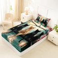 thumbnail image 5 of Manfei Cartoon Cat Twin Sheets, Tokyo Blossoms Floral Bedding, Pink Teal, 3pcs, 1 Flat Sheet, 1 Fitted Sheet and 1 Pillowcase, 5 of 6