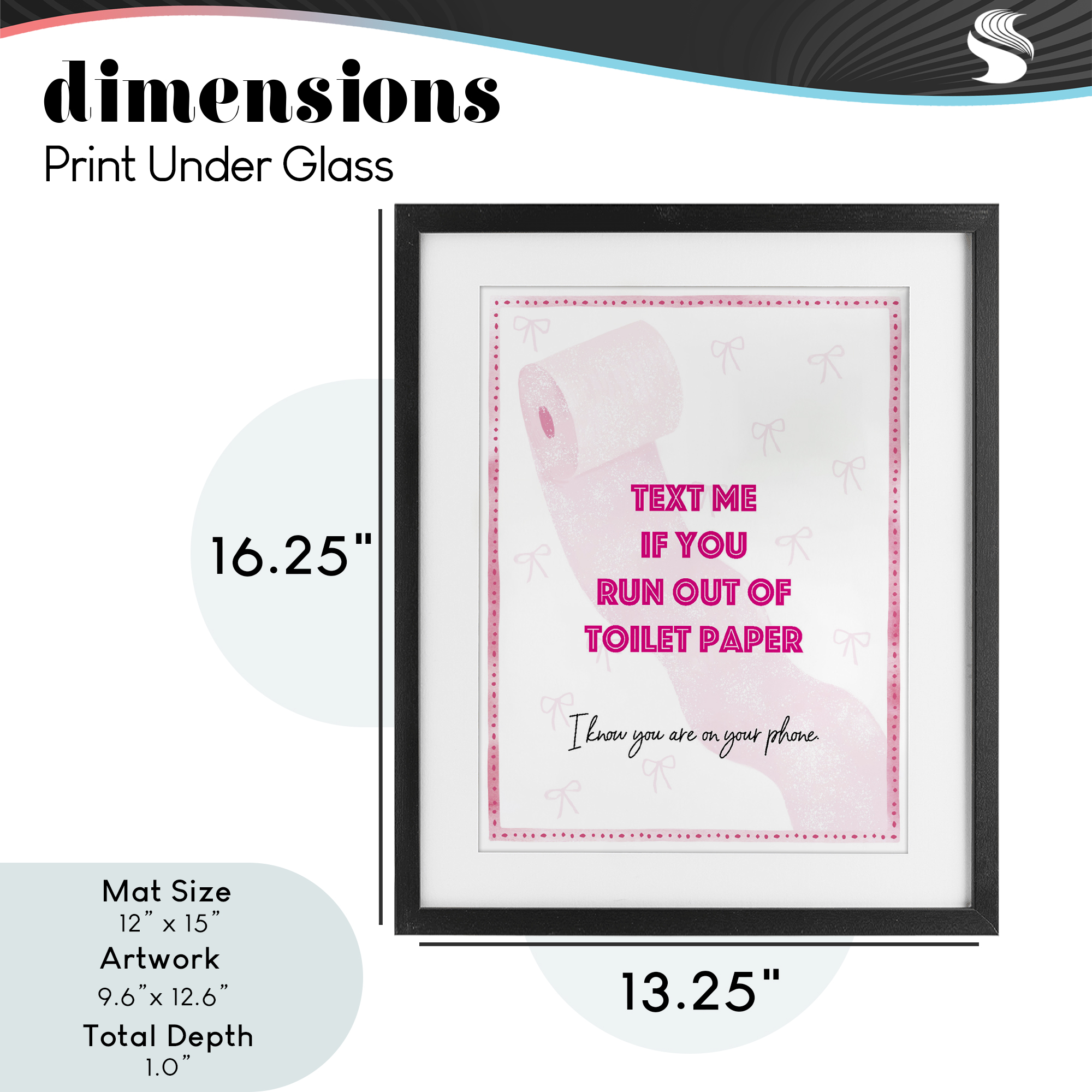 Pink Text for Toilet Paper Black Framed Print Under Glass, design by Ziwei Li