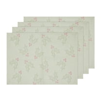 Holiday Holly Jacquard 4 Pack Table Placemat Set - 13" x 19" - 100% Cotton, Multi-Color
