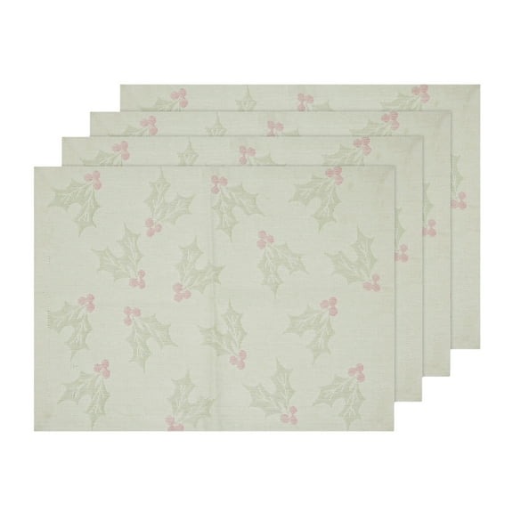 Holiday Holly Jacquard 4 Pack Table Placemat Set - 13" x 19" - 100% Cotton, Multi-Color