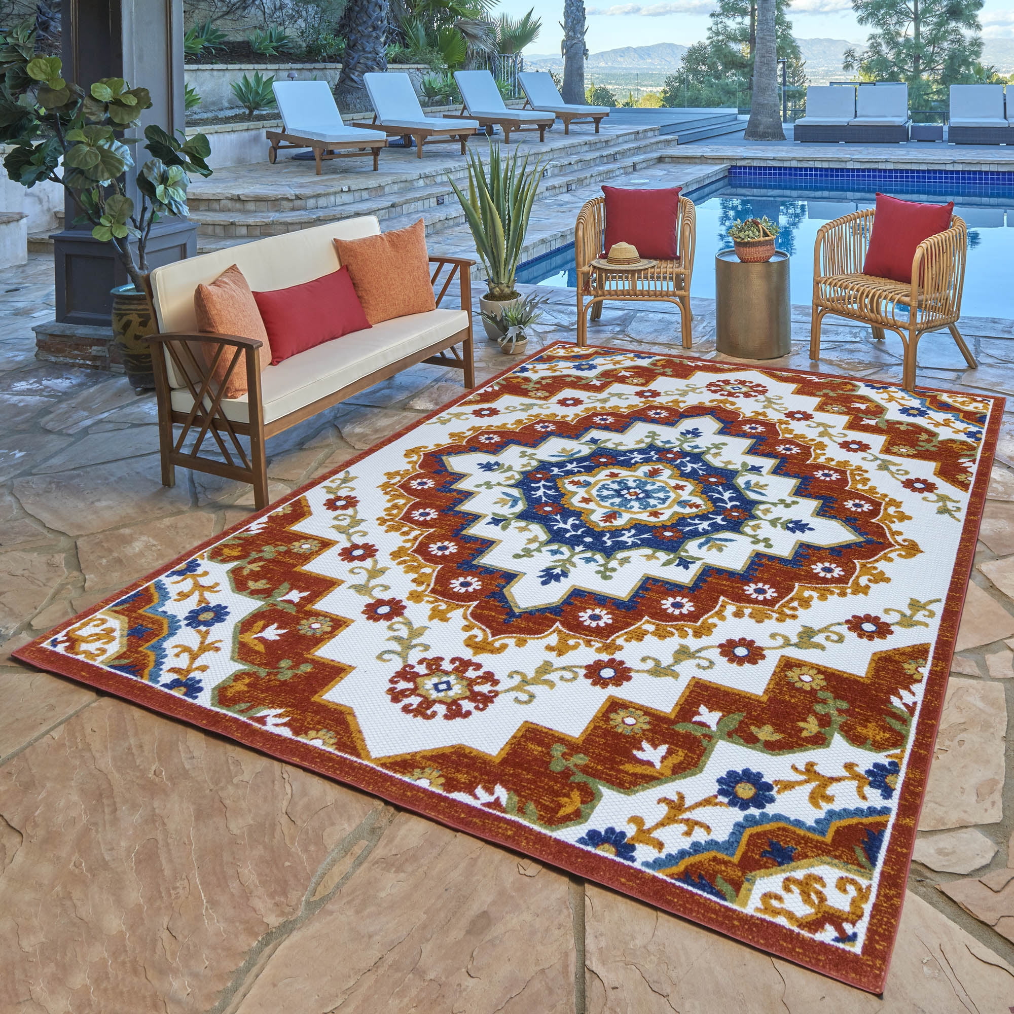 Kalari Amira Indoor/ Outdoor Polypropylene Red Flat Weave Area Rug, 9x13