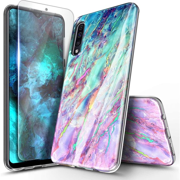 For Samsung Galaxy A50 Case, A50S / A30S with Tempered Glass Screen Protector, Ultra Slim Thin Glossy Stylish, Gold Glitter Marble Design Phone Cover - Nova