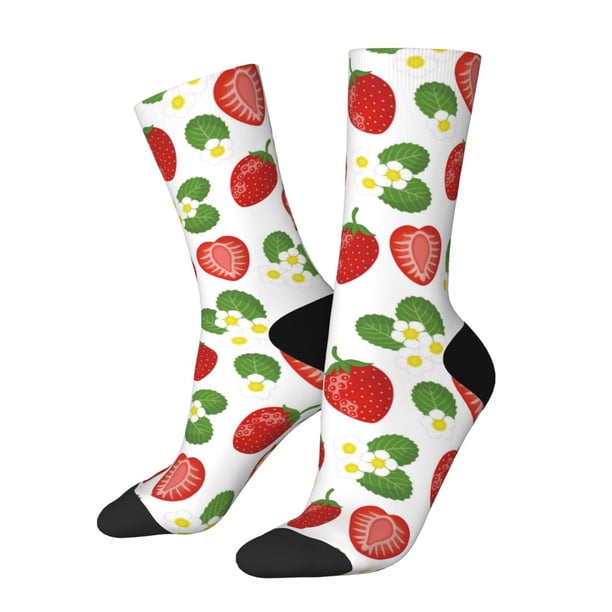 Balery Strawberry Calcetas Largas con Estampado para Hombre y Mujer – Suaves y Transpirables, Talla Única (US 5-11)
