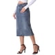 thumbnail image 4 of Faldas de mezclilla para mujer Inspire Chic, de cintura alta, con cremallera, abertura trasera, midi, con bolsillos, gris azul XS, 4 of 5
