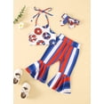 thumbnail image 2 of Independence Day Kids Girls Clothes Flower/Donut Print Tank Tops Red White Blue Stripe Flare Pants Headband 3Pcs Set, 2 of 9