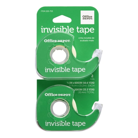 Office Depot Invisible Tape In Dispensers, 3/4in. x 600in., Pack Of 2, OD-ID3416-2B