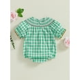 thumbnail image 5 of Baby Toddler Girl Summer Romper 0 3 6 12 18 24 Months 2T 3T Classic Short Sleeve Plaid Print Smocked Bodysuit Newborn Playsuit, 5 of 9