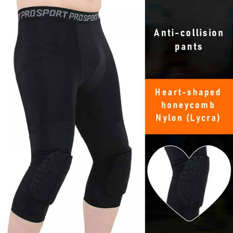 Men's Basketball Pants with Knee Pads 3/4 Capri Padded Compression Tights  Leggings Sports Protector Gear Pants