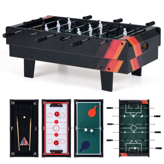 Patiojoy 4 in 1 Combo Game Table Set Foosball Table w/ Billiards Ping Pong Hockey & Complete Accessories Black