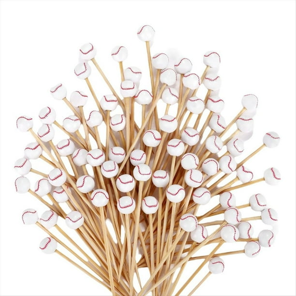 100 Piezas de Béisbol, Palillos Decorativos de Bambú para Cócteles, Palillos de Dientes Decorativos para Frutas para Aperitivos, Bar, Bebidas, Béisbol de Frutas