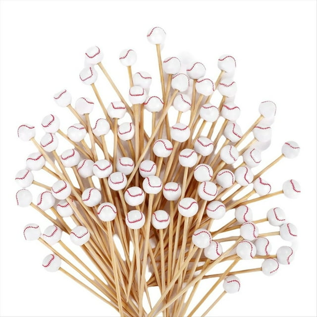 100 Piezas de Béisbol, Palillos Decorativos de Bambú para Cócteles, Palillos de Dientes Decorativos para Frutas para Aperitivos, Bar, Bebidas, Béisbol de Frutas