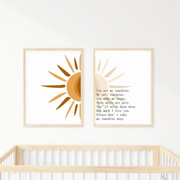 UNFFRAMED You Are My Sunshine Nursery Poster, Boho Baby Wall Art Set, Baby Girl Room Decor, Neutral Sun Poster, Nursery Quote Artunshine Song Poster Set 2 Prints 8x12