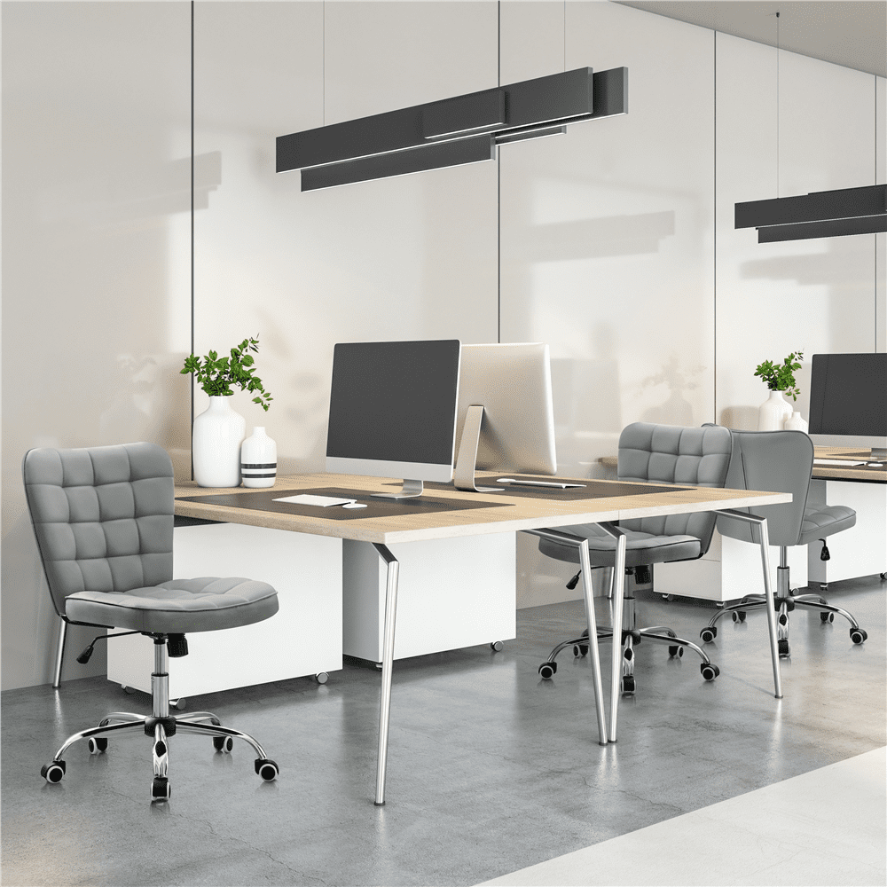 Alden Design Modern Tufted Armless Desk Chair with Rolling Wheels, Light Gray