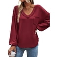 thumbnail image 3 of Xuanfei Women V Neck Front Pocket Long Sleeve Top, 3 of 7