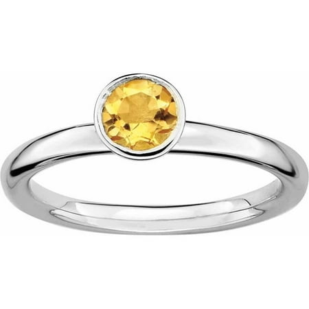 Sterling Silver Stackable Expressions High 5mm Round Citrine Ring