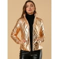 thumbnail image 3 of INSPIRE CHIC Women's Holographic Zipper Quilting Metallic Cropped Puffer Jacket, 3 of 6