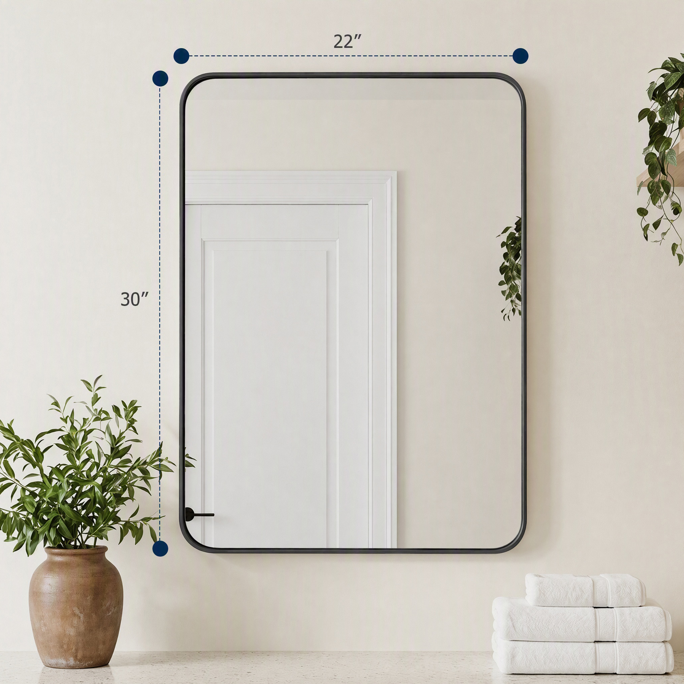 EDX Rectangular Bathroom Mirror with Metal Frame, Black photo 2