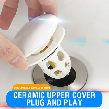 

TUTUnaumb Universal Wash Basin Core Bounce - Ceramic Cover Bathroom Sink Stopper Bathtub Stopper For 1.3-1.6in Wash Basin And Tub Drain-Sink Summer Kitchen Tools-White