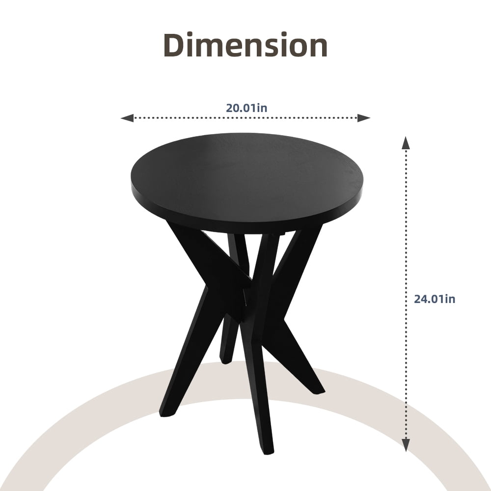 Set of 2 Round End Table 24'' High Side Table with Cross Legs, Modern Accent Bedside Table for Living Room, Balcony, Bedroom or Small Spaces, Black