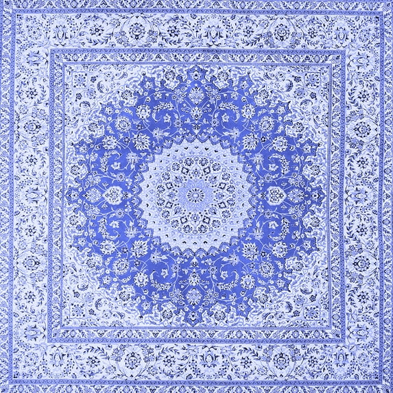 Ahgly Company Machine Washable Indoor Square Medallion Blue Traditional Area Rugs, 6' Square