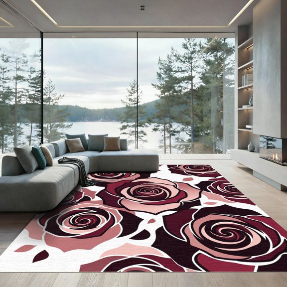 ODIKA 4' x 6' Machine Washable Non-Slip Area Rug, vintage floral High Traffic Rug, Pink, 1281235