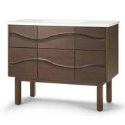 Brooklyn + Max Todd 42 inch Contemporary Bath Vanity in Brown with Light Grey White Veined Engineered Marble Extra Thick Top