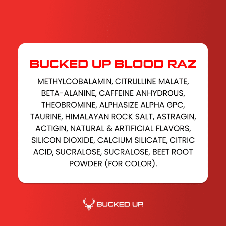 Bucked Up Energy Drink, Blood Razz Flavor, 300mg Caffeine, 16 fl oz,  Sugar-Free, 1 Can