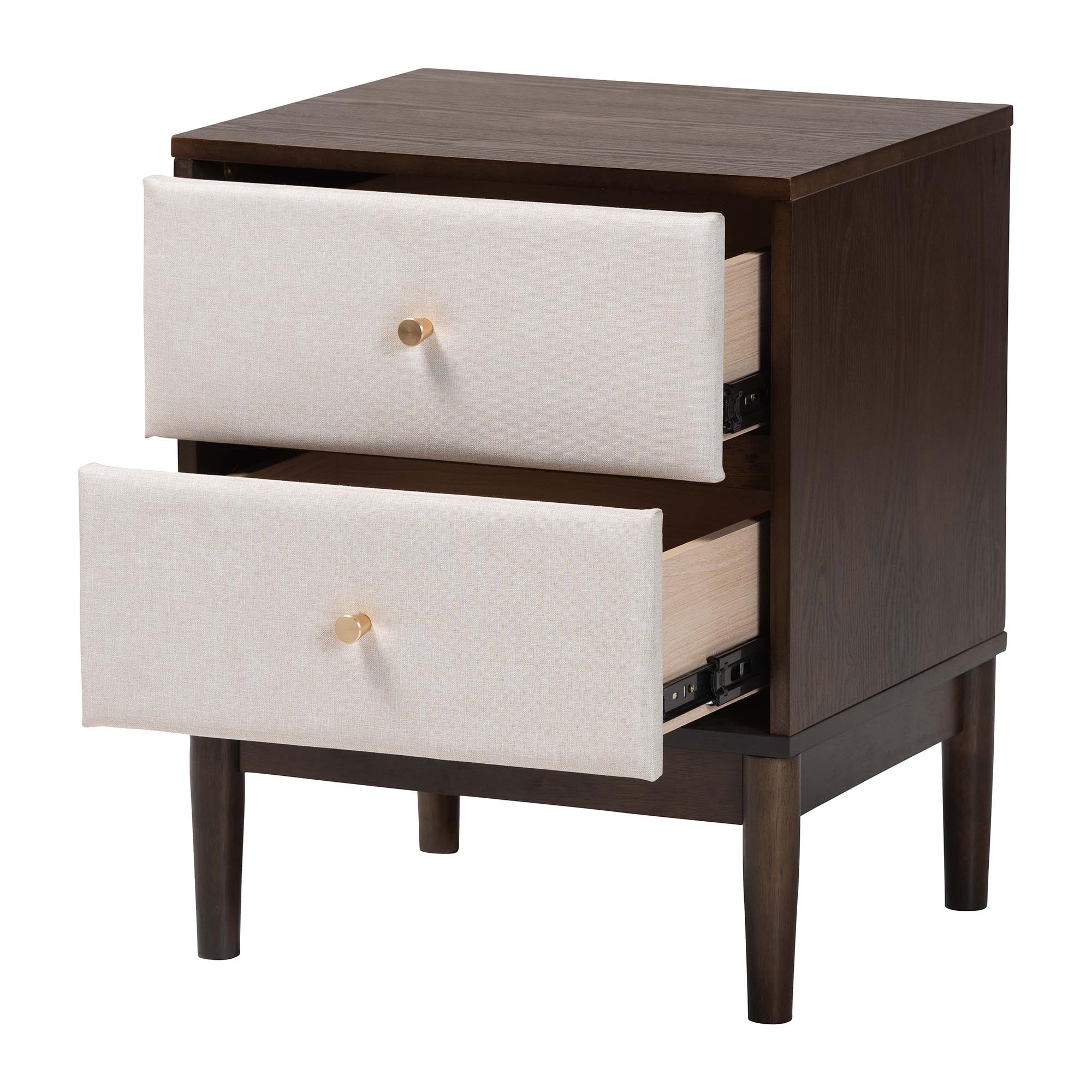 Baxton Studio Nikolai Mid-Century Nightstand, 2-Drawer, Beige