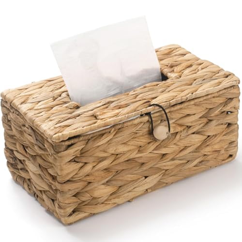 Tissue Box Cover Rectangular,Water Hyacinth Tissue Box Holder,Boho Decorative Woven Facial Tissue Holder for Bathroom,Kitchen,Living Room,Bedroom (Rectangular)
