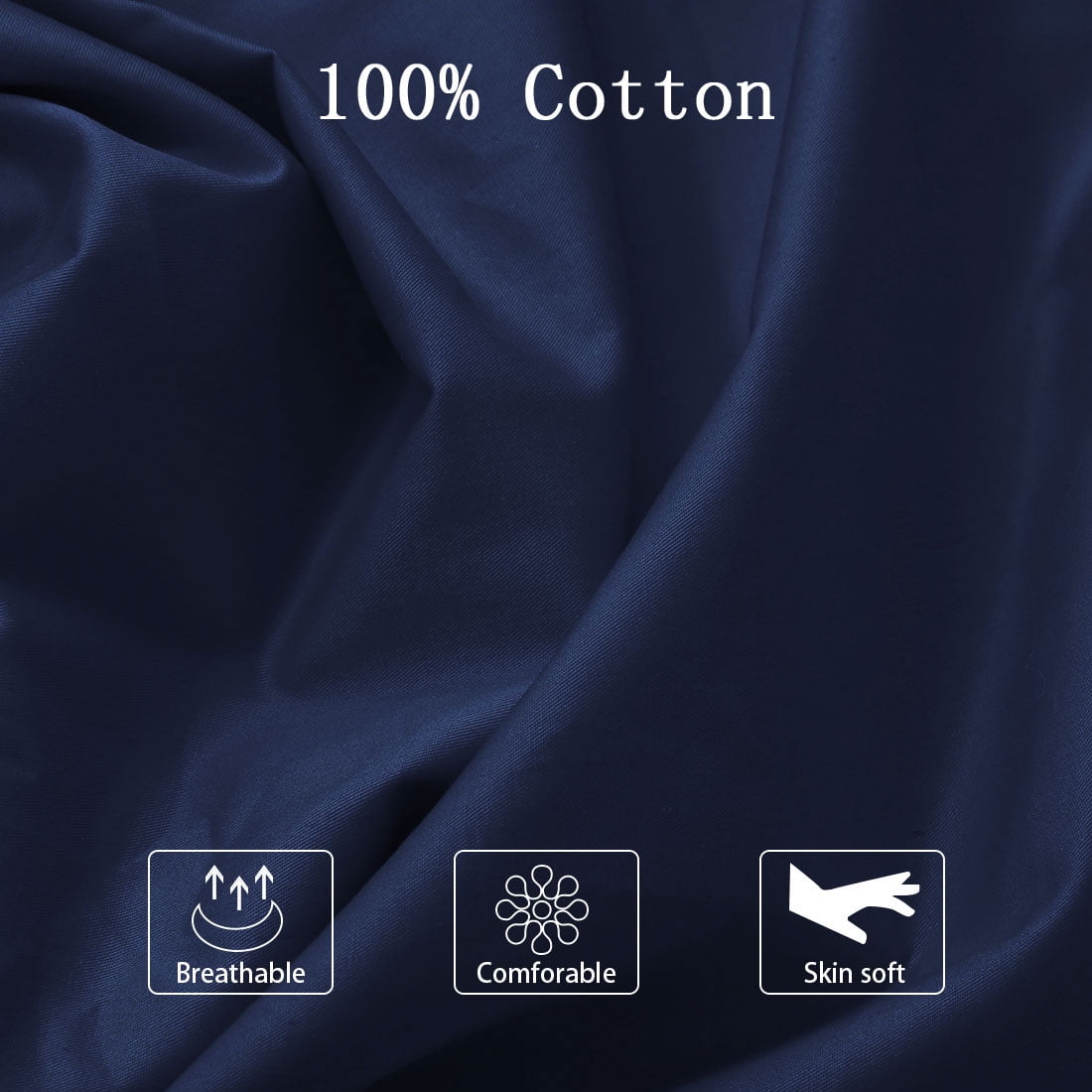 Unique Bargains 3 Pack 100% Cotton Body Pillow Cases Covers with Zipper Navy Blue 20" x 54"