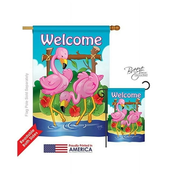 Breeze Decor 05029 Birds Flamingos 2-Sided Vertical Impression House Flag - 28 x 40 in.