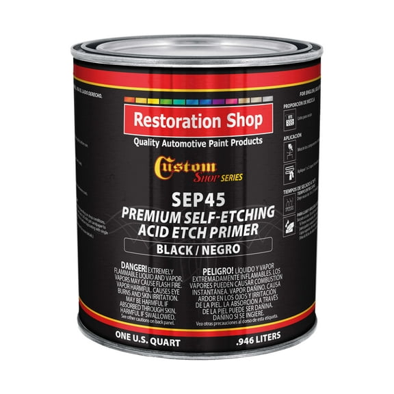 Custom Shop Premium Self Etching Acid Etch Primer, 1 Quart, Black - Ready to Spray Paint, Excellent Adhesion to Bare Metal, Steel, Aluminum, Fiberglass