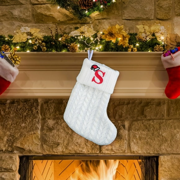 Decoraciones de Halloween, adornos de Halloween, regalos de Halloween, decoraciones navideñas, calcetines navideños de punto blanco con letras bordadas para niños, calcetines con letras para decoració