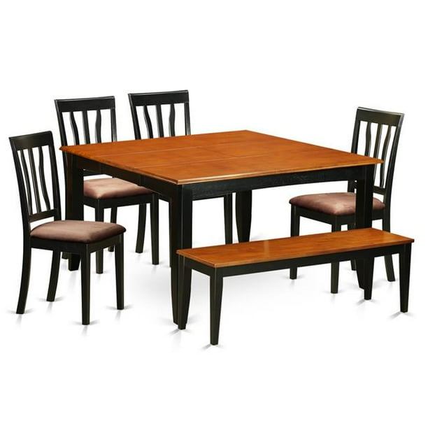 Microfiber Kitchen Set with Kitchen Tables & 4 Chairs Plus Bench, Black