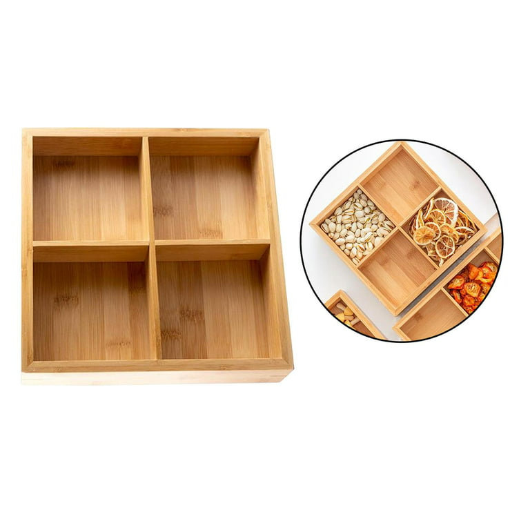 SupplyRealm Snack Time Snack Organizer for Pantry - Wooden Snack Storage for Chips, Candy, Food Display - Large 4-Compartment Snack Tray - Movie