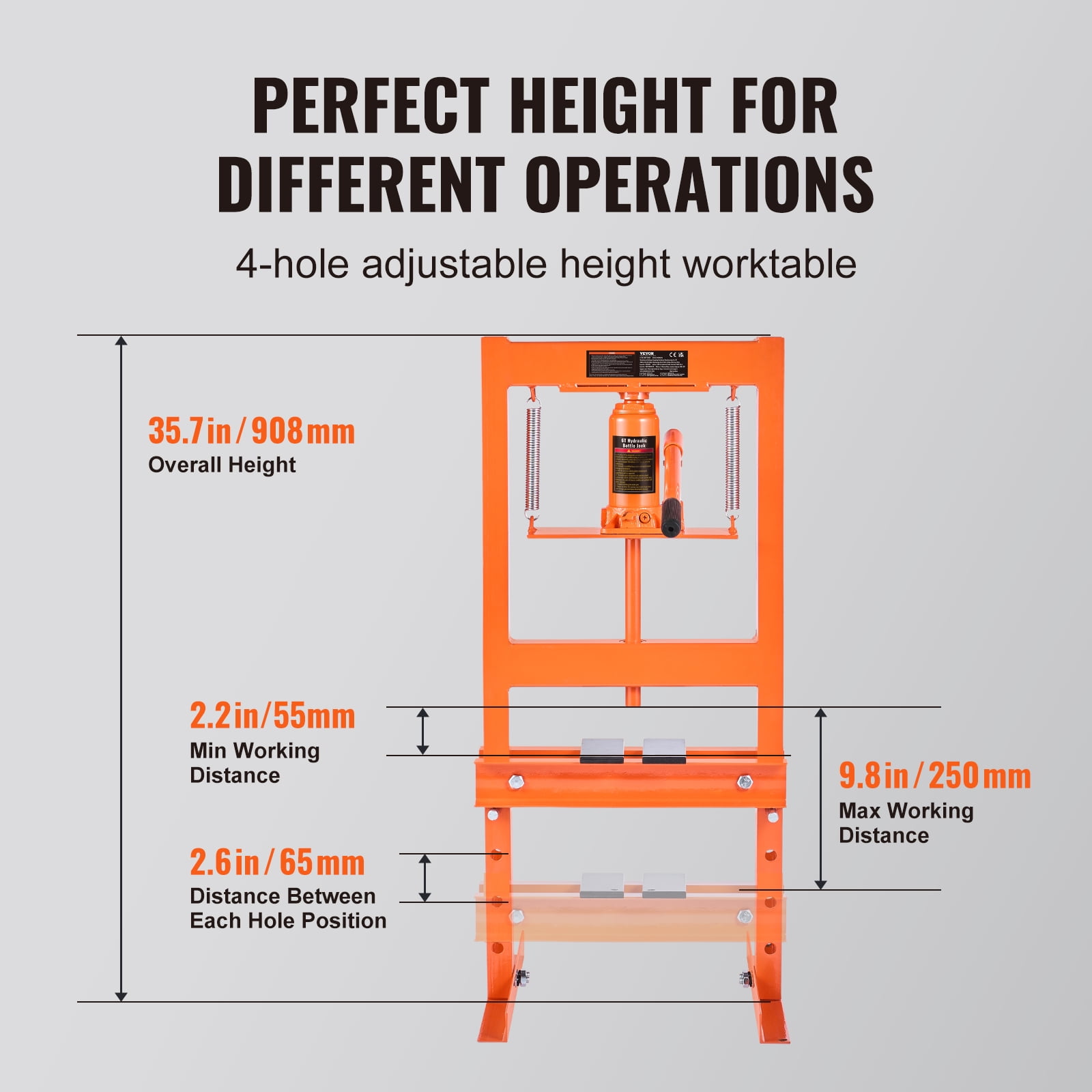 TUFFIOM 6-Ton Hydraulic Shop Press with Press Plates, H-Frame Garage  Benchtop Press, Adjustable Working Table Height, 18.9”L x 15.75”W x 36.8”H