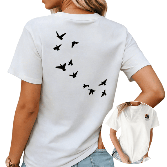 Nature Aesthetic Bird Silhouette Graphic Tees Womans T-shirt Shirts Black White S-5XL Tops