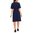thumbnail image 3 of INSPIRE CHIC Women's Short Sleeve Midi Dress Crewneck Belted Casual Swing Dress XL Navy Blue, 3 of 5
