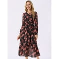 thumbnail image 3 of DARING DIVA Long Sleeve Floral V Neck Boho Chiffon Midi Dress L Black Red Floral, 3 of 7
