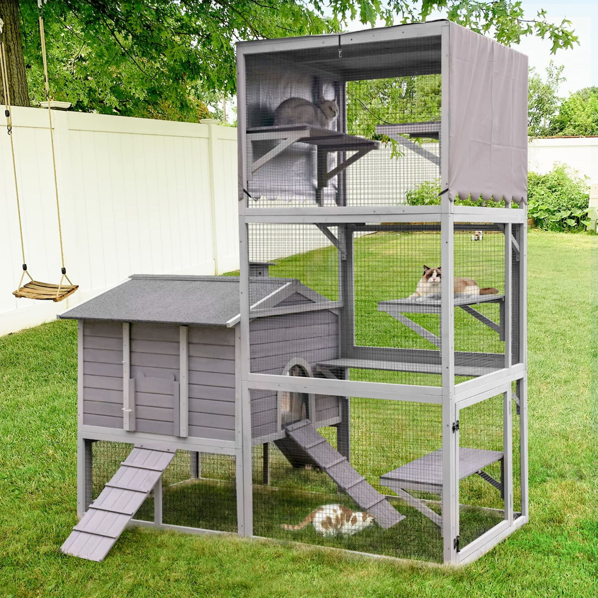 Catio Outdoor Cat House 90"H with 2 Bridges 6 Platforms Large